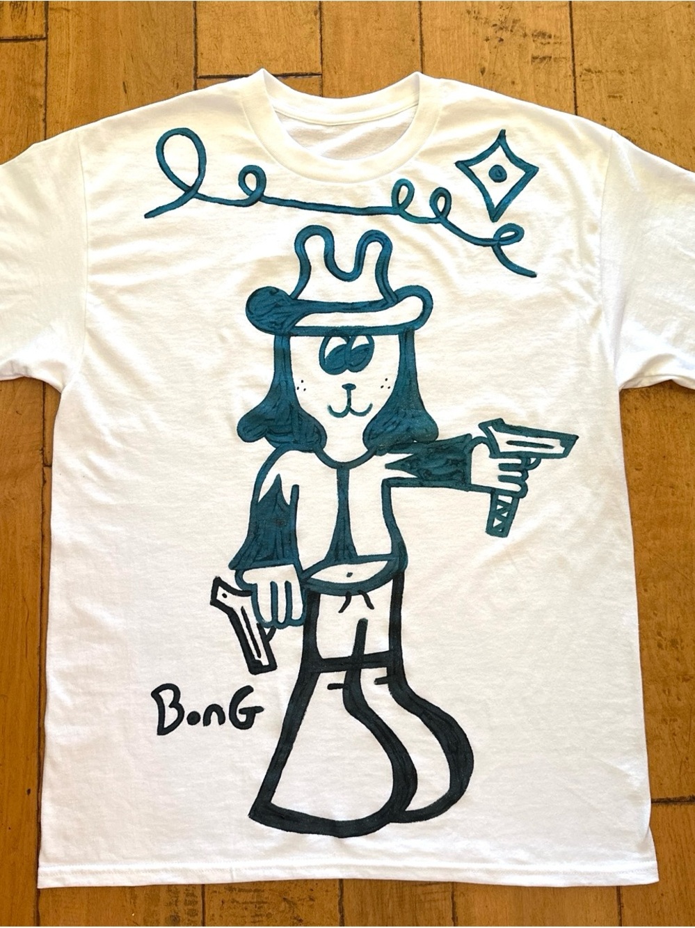 Billabong White Tee with Teal Cowboy Graphic